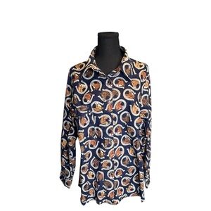 Vintage Women’s Horse and Horseshoe Button Up Shirt With Heart Buttons Large Z59